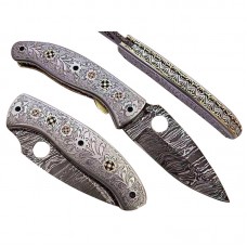 Damascus handmade folding knife beautiful structure with free leather sheath